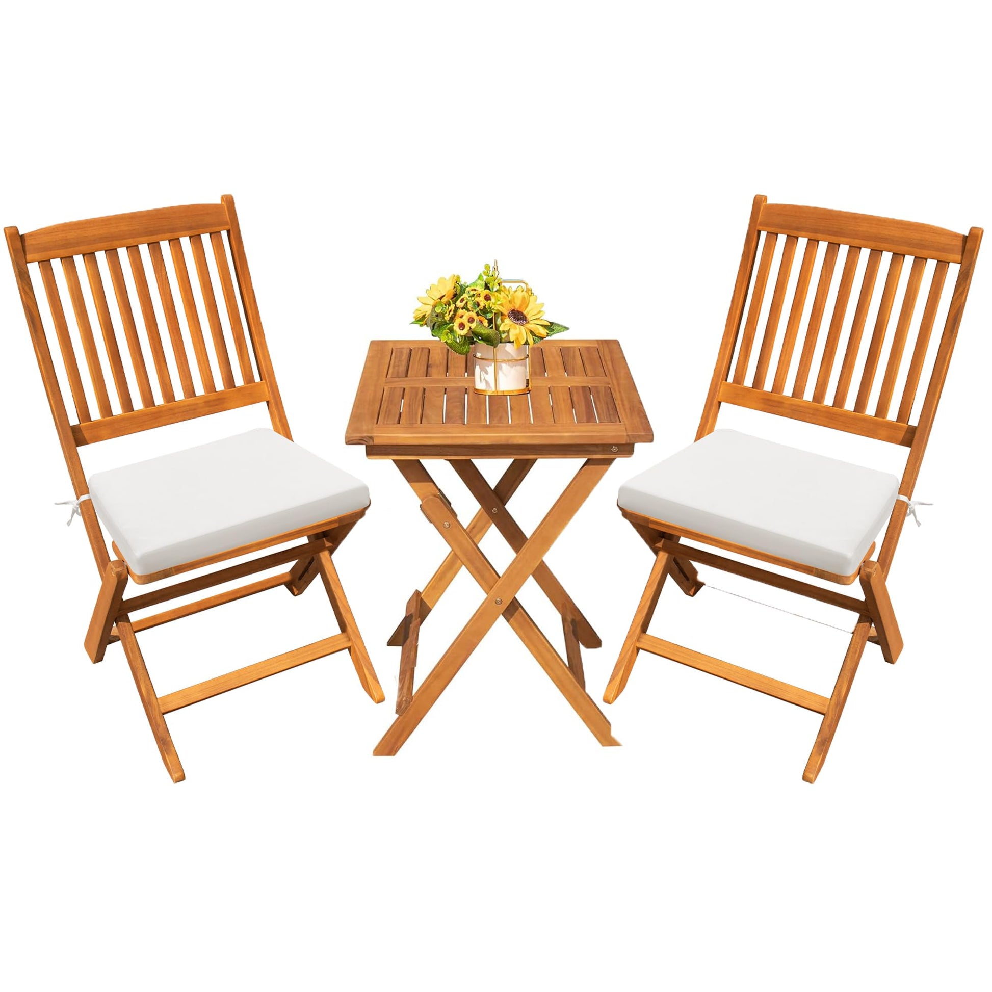 Devoko Outdoor 3 Piece Folding Patio Bistro Set Acacia Wood Bistro Table and Chairs Set of 2 for Garden Poolside Backyard Balcony Porch Deck - WoodArtSupply