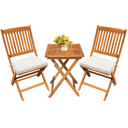 Devoko Outdoor 3 Piece Folding Patio Bistro Set Acacia Wood Bistro Table and Chairs Set of 2 for Garden Poolside Backyard Balcony Porch Deck