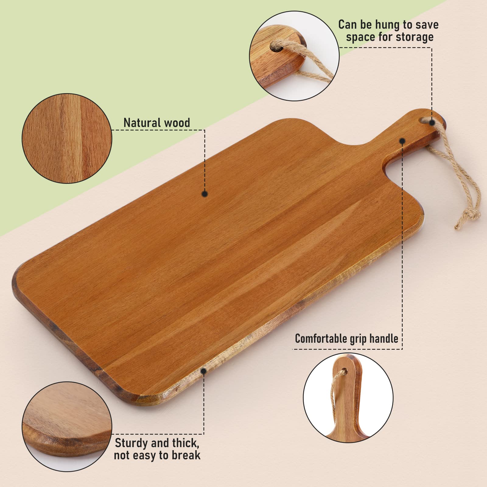 6 Pack Acacia Wood Cutting Board with Handle Wooden Kitchen Chopping Boards Large Wooden Charcuterie Boards Cheese Serving Board Wooden Cutting Board for Meat Cheese Bread Vegetables Fruit (1 - WoodArtSupply