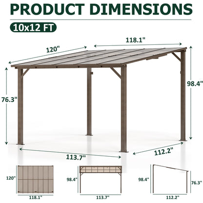 WKM 10X12 FT Gazebo,Gazebos on Clearance, Wall Mounted Gazebo, Pergolas and Gazebos Clearance, Lean to Gazebo Hard Top, Decks, Porch and Backyard