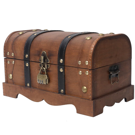 DECOR4SEASON Vintage Wooden Storage Chest Trunk with Lock - 12.2" x 7.1" x 7.1", Brown DECOR4SEASON