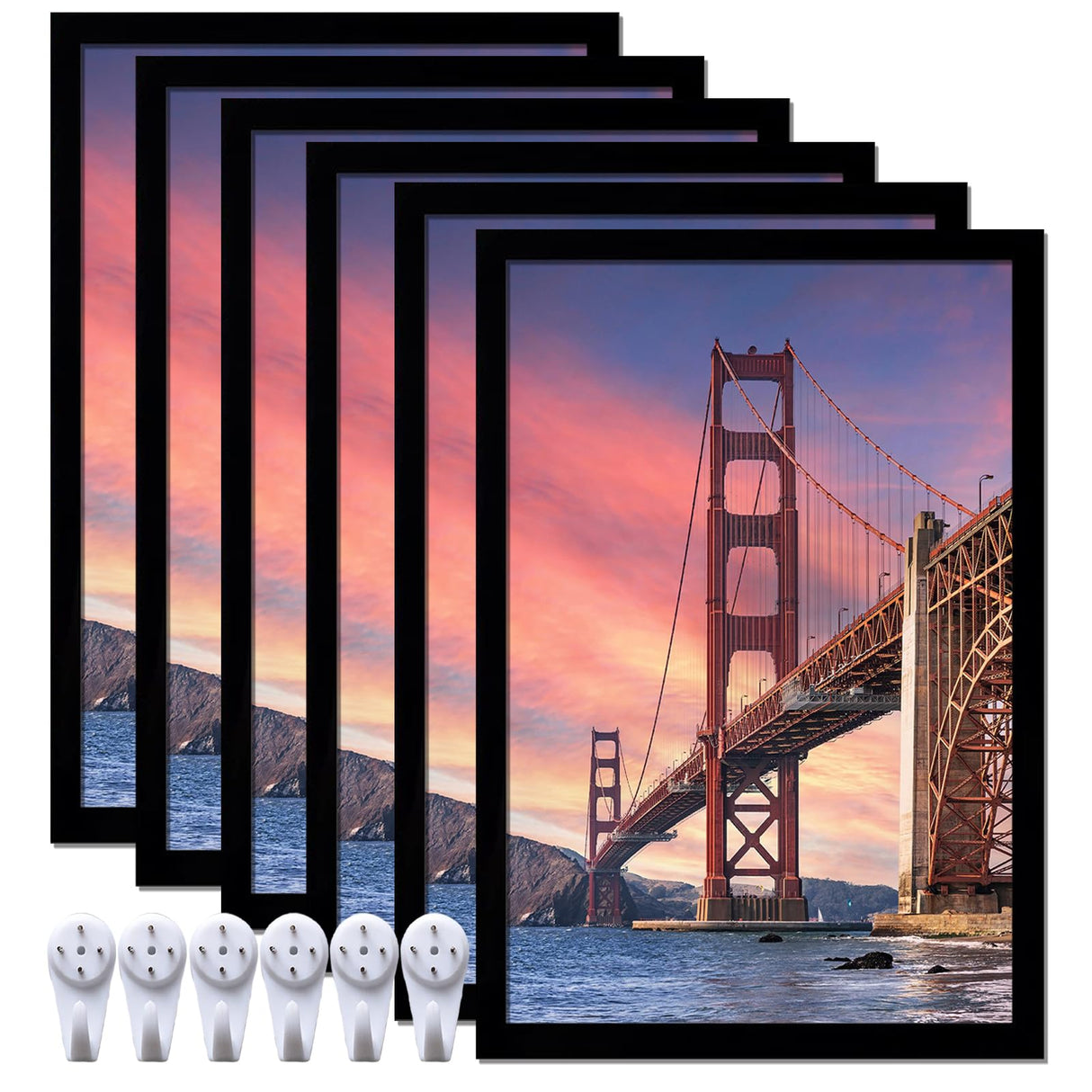 ijuerybai 6 Sets 8x12 Picture Frame, Frames for 8 x 12 Canvas Collage Photo Poster Certificate Wall Gallery, High Transparent Horizontal Vertical Black 8 by 12 Inches ijuerybai