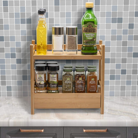 Sorbus 2-Tier Bamboo Countertop Shelf with Hidden Drawer - Makeup Organizer - Multi-Purpose Storage for Skincare, Toiletries, Desktop - Display Stand Shelf for Bathroom Vanity Counter, Kitchen, Office Sorbus