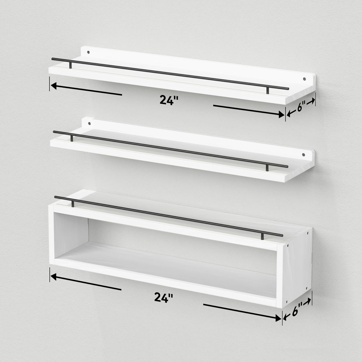WOPITUES Floating Shelves for Wall 24 inch with Cube Shelf, Wall Shelves with Metal Rail for Bathroom Decor, Bathroom Organizers and Storage, Over Toilet Shelves, Toilet Paper-White WOPITUES