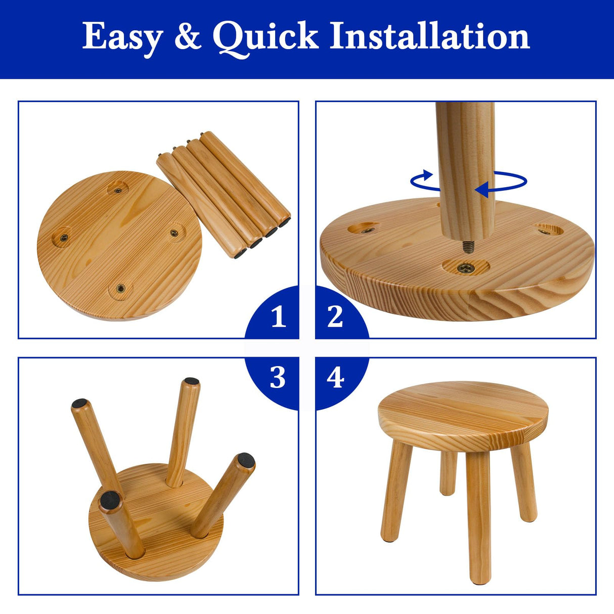 GZQXHOME Wooden Step Stools for Kids, Solid Wood Small Chairs,Toddler Stool for Playroom Bathroom,Sturdy Sitting Stool with Assembled Four-Legged, for Children, Toddler, Round,1 Pack (Natural) GZQXHOME