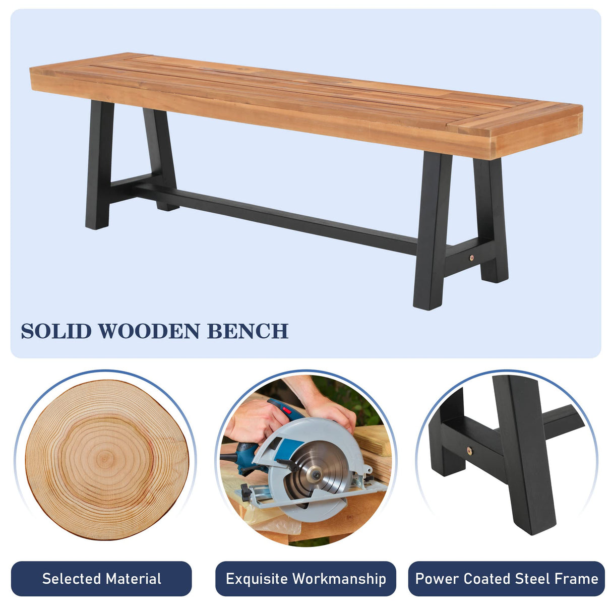 MFSTUDIO 6-Piece Outdoor Patio Dining Set with Acacia Wood Table and Bench,Outdoor Rattan Wicker Chairs Furniture Set with Removable Cushions for Balcony,Garden,Lawn MFSTUDIO