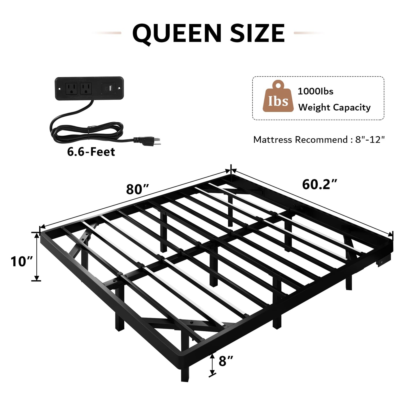 iPormis Queen Size Floating Bed Frame with LED Lighting and Charging Station, Noise-Free Metal Platform Design - WoodArtSupply