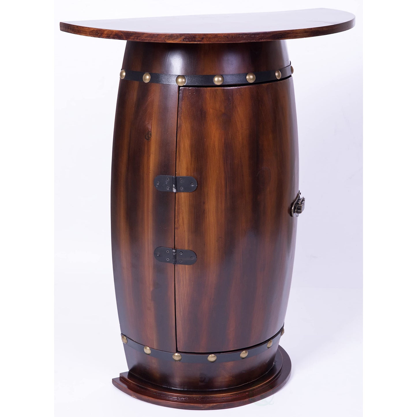 Vintiquewise Wooden Wine Barrel Console, Bar End Table Lockable Cabinet - WoodArtSupply