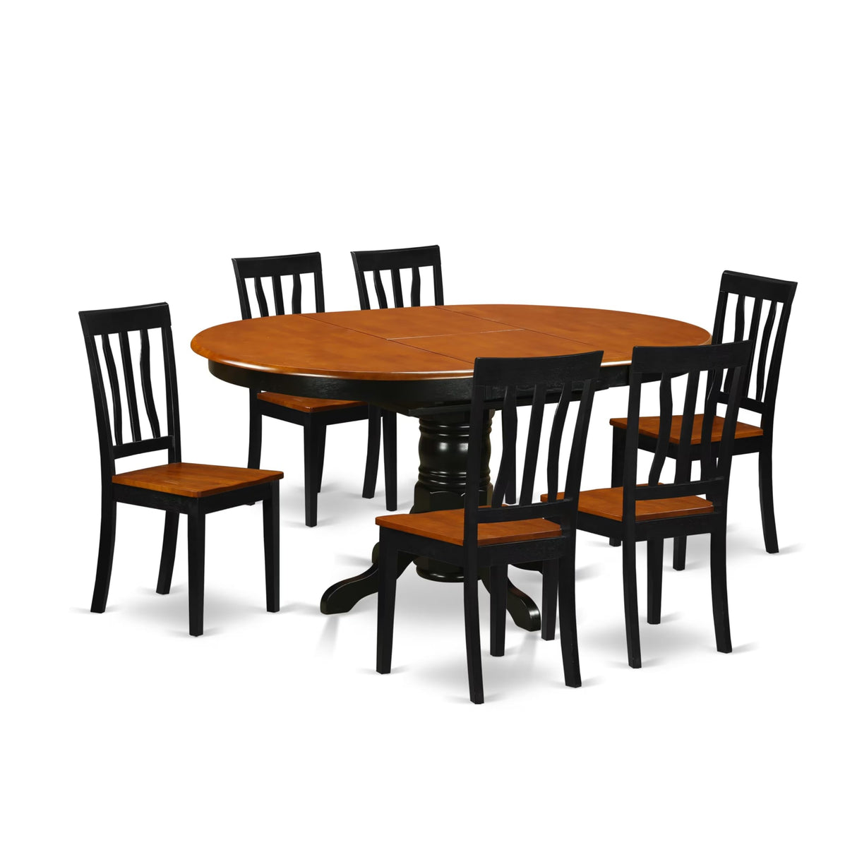 East West Furniture AVAT7-BLK-W 7 Piece Modern Dining Table Set Consist of an Oval Wooden Table with Butterfly Leaf and 6 Dining Room Chairs, 42x60 Inch, Black & Cherry East West Furniture