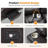 SENYUN 3-Seater Recliner Sofa, Flip Middle Backrest Manual Reclining Couch with Storage Drawer, Phone Holder and USB A&C Ports, Loveseat Recliner for Home Theater,Living Room,RV(Leather,Brown) SENYUN