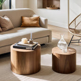 Nesting Coffee Table Set of 2, Modern Round Coffee Table with Non-Slip Feet, Walnut Wooden Circle Accent Tables for Small Spaces Living Room Bedroom Balcony Office Drum Side Table (Walnut) ivoros