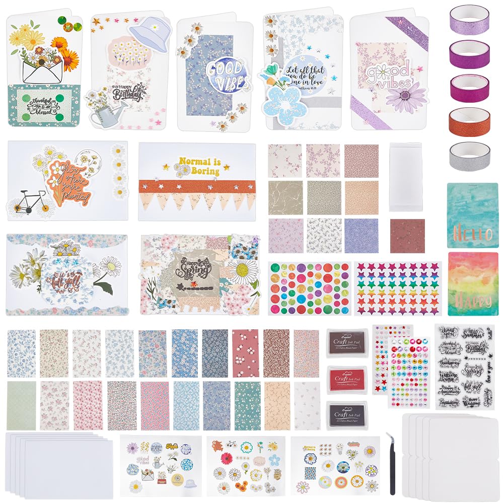 WEBEEDY 25 Sets DIY Greeting Card Making Supplies Daisy Theme Card Making Kit 3 Styles Blank Cards and Envelopes Stickers with Stamp Set for Birthday Wedding Congratulation Thanksgiving Mother's Day WEBEEDY