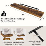 48 Inch Fireplace Mantel Shelf Floating Shelves for Large Wall Mounted Shelves with Invisible Brackets,Brown Long Wall Shelves for Decor Storage Bathroom,Living Room,Kitchen,Office,48"x 9.1" Set of 2 Dreamland
