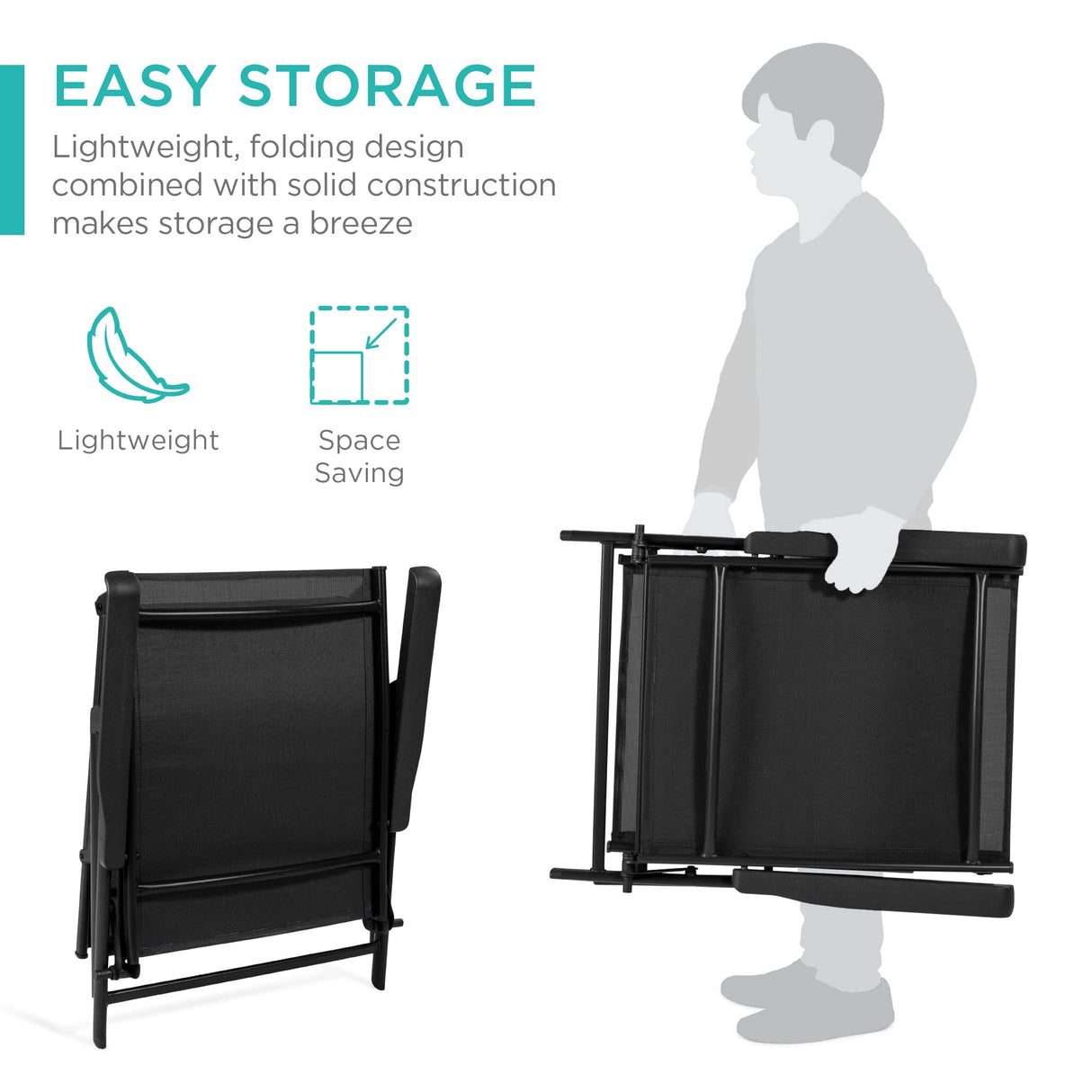 Best Choice Products Set of 2 Outdoor Patio Chaise Lounge Chair Adjustable Reclining Folding Pool Lounger for Poolside, Deck, Backyard w/Steel Frame, 250lb Weight Capacity - Black Best Choice Products