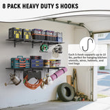 2 Pack Garage Wall Shelves, 46"X 12.5" Garage Shelving Wall Mounted, Heavy Duty Shelf Organizer with 8 Hooks, Black Floating Storage Metal Rack 320 LBS Capacity for Laundry Room, Office, Basement Riciakik