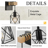 foucasal Wall Sconces Set of 2, Farmhouse Wall Mount Lighting, Black Vanity Lights Fixture for Bathroom with Metal Cage Shade, Wood Rustic Wall Lamp for Hallway, Living Room, Mirror, Bedroom foucasal