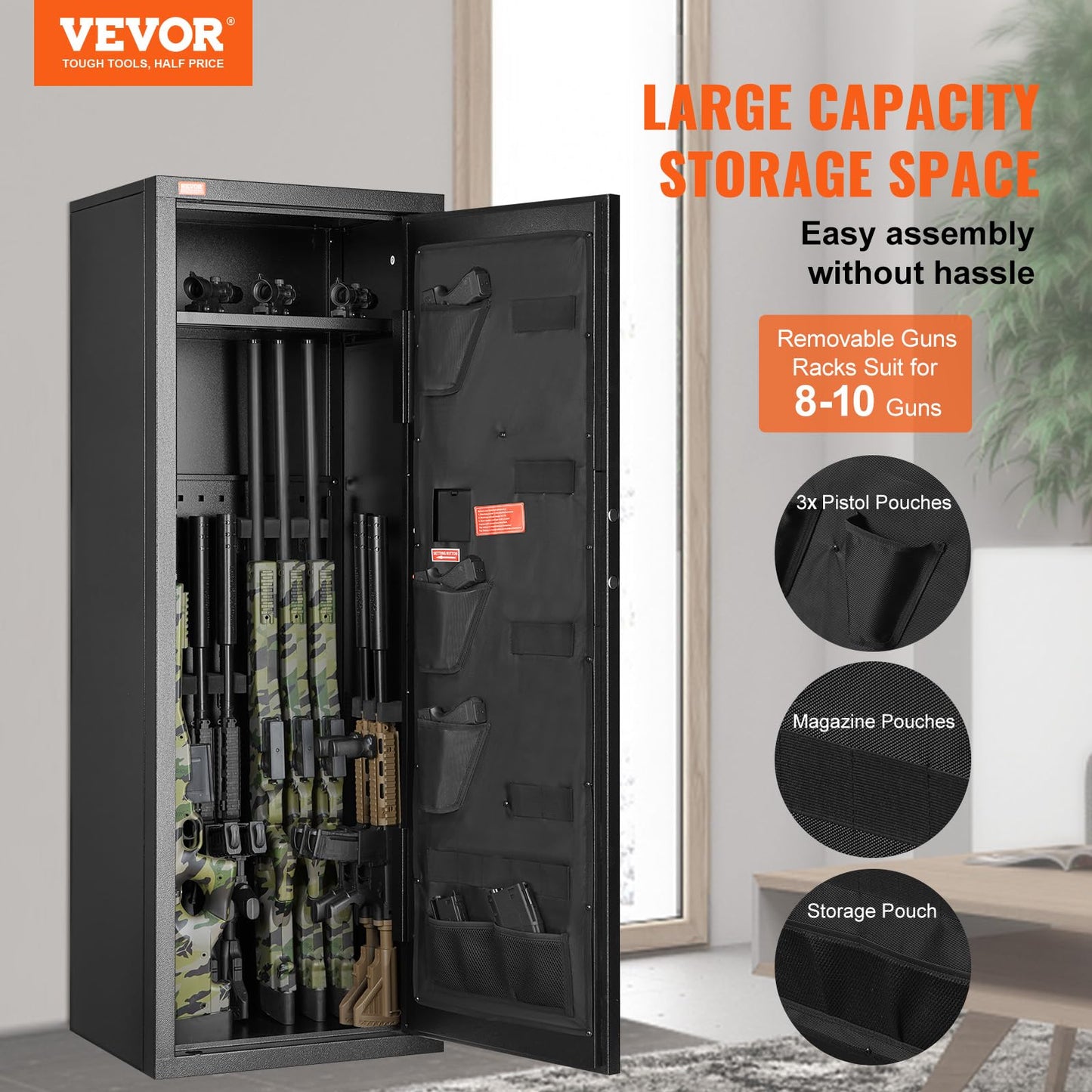 VEVOR 8-10 Rifles Gun Safe, Rifle Safe with Lock & Digital Keypad, Quick Access Tall Gun Storage Cabinet with Removable Shelf, Rifle Cabinet for Home Rifle and Shotguns - WoodArtSupply