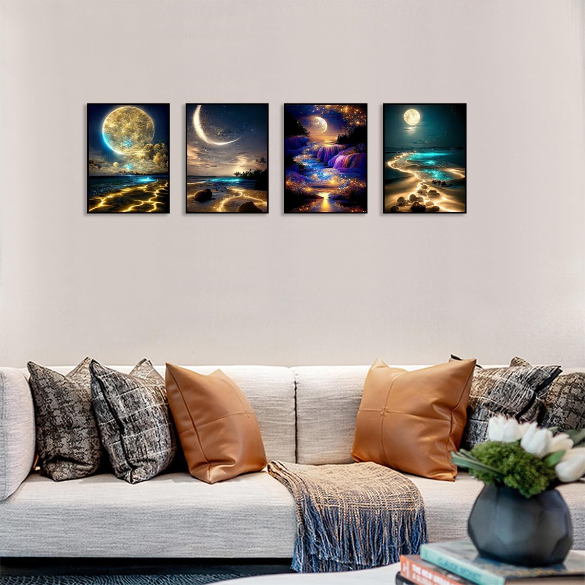 Muzagroo Art Moon Diamond Painting Kits for Adults, 5D Diamond Art Kits for Beginners, DIY Diamond Arts and Crafts for Living Room, Diamond dots Kits Kids Room 4 PCS Wall Art Muzagroo Art