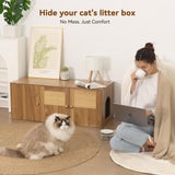 Wooden Cat Litter Box Enclosure with Storage Compartment with Adjustable Divider, Hidden Litter Box Furniture and Hall Table, Cat Box Enclosure, 42.5''L*18.5W*16.9H (Oak, Rattan) Furriends
