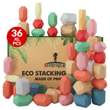 EVERSMART 36 Pcs Wooden Stacking Blocks – Montessori Toys for 1 2 3 4 5 6 Year Old Toddlers and Kids, XL Rocks, No Choking Hazard – Sensory STEM Building Stones, Girl or Boy Birthday Gifts EVERSMART