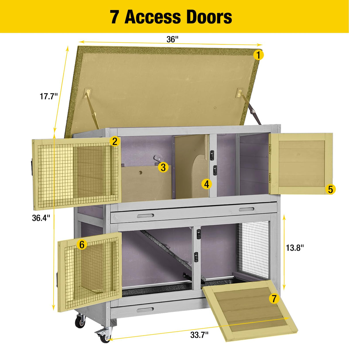 Aivituvin 36" Rabbit Hutch Bunny Cage Indoor Outdoor Guinea Pig Cage 2 Story Wth 2 Tray, Trap Door, Wheels Aivituvin