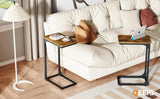 QEEIG Narrow C Shaped Side Table Set of 2 Living Room Sets Slim Couch Tray Tables Skinny Thin Small Farmhouse 9.5 inch Width, Rustic Brown (017-24BN) QEEIG