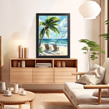 RICUVED Beach Diamond Art Kits for Adults, 5D Sea Diamond Painting Summer Kits for Beginners, Full Drill Diamond Art Coconut Tree Diamond Gem Arts Craft for Home Wall Decor 12x16Inch RICUVED