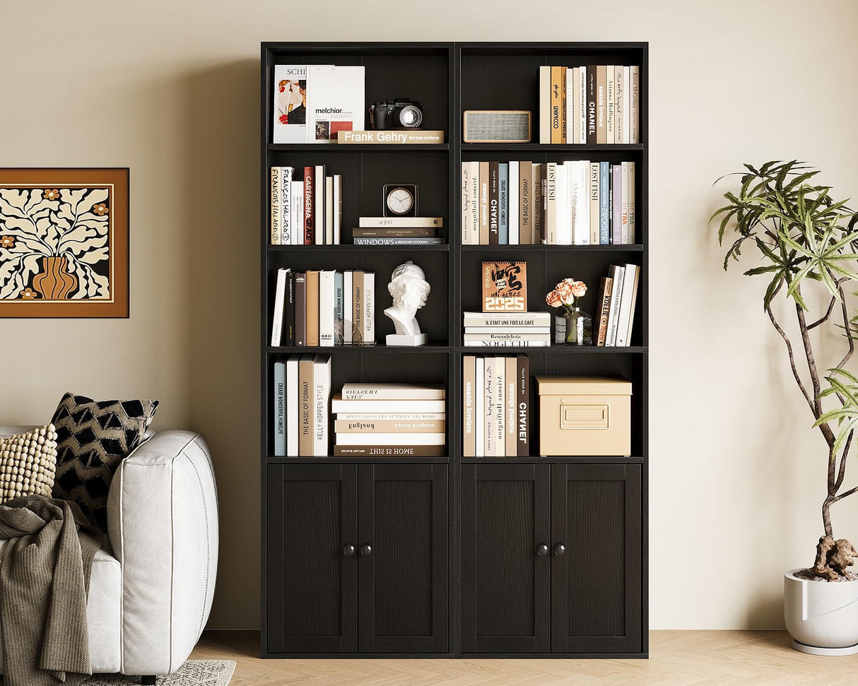 Casaottima Bookshelf and Bookcase with Doors, Floor Standing 6-Tier Shelf Display Storage Shelves, Tall Bookcases for Home Office, Living Room, Black Casaottima