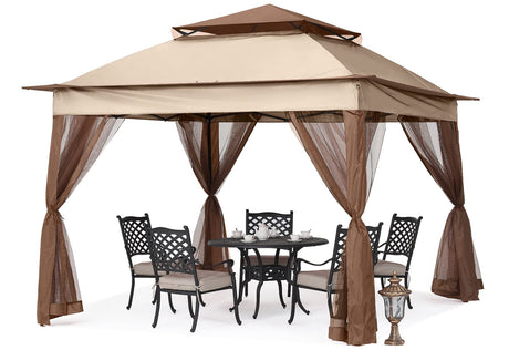 MASTERCANOPY Patio Gazebo Outdoor Pop Up Gazebo with Mesh Walls (Champagne, 11x11) MASTERCANOPY