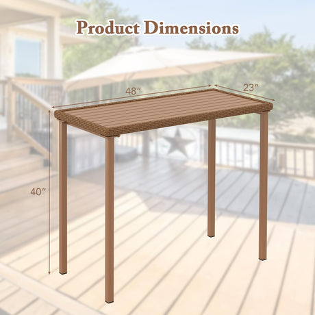Tangkula Patio Bar Table, Heavy Duty Rectangle Metal Frame 48 Inches Outdoor Counter Height Table, for Backyard, Poolside, Balcony, Lawn Tangkula