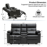 RIHEREFY 68'' RV Power Loveseat Sofa Recliner | Wall Hugger Loveseat | Double Reclining Sofa with Cup Holder | Recliner with Heat and Massage | Theater Seating(PU, Black-Gray) RIHEREFY