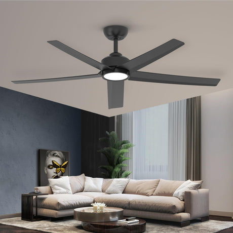 ocioc Ceiling Fans with Lights, 52 inch Black Ceiling Fan with Light and Remote Control, 3CCT, Quiet DC Motor, 5 Blades Modern Ceiling Fan for Living Room Farmhouse Bedroom ocioc