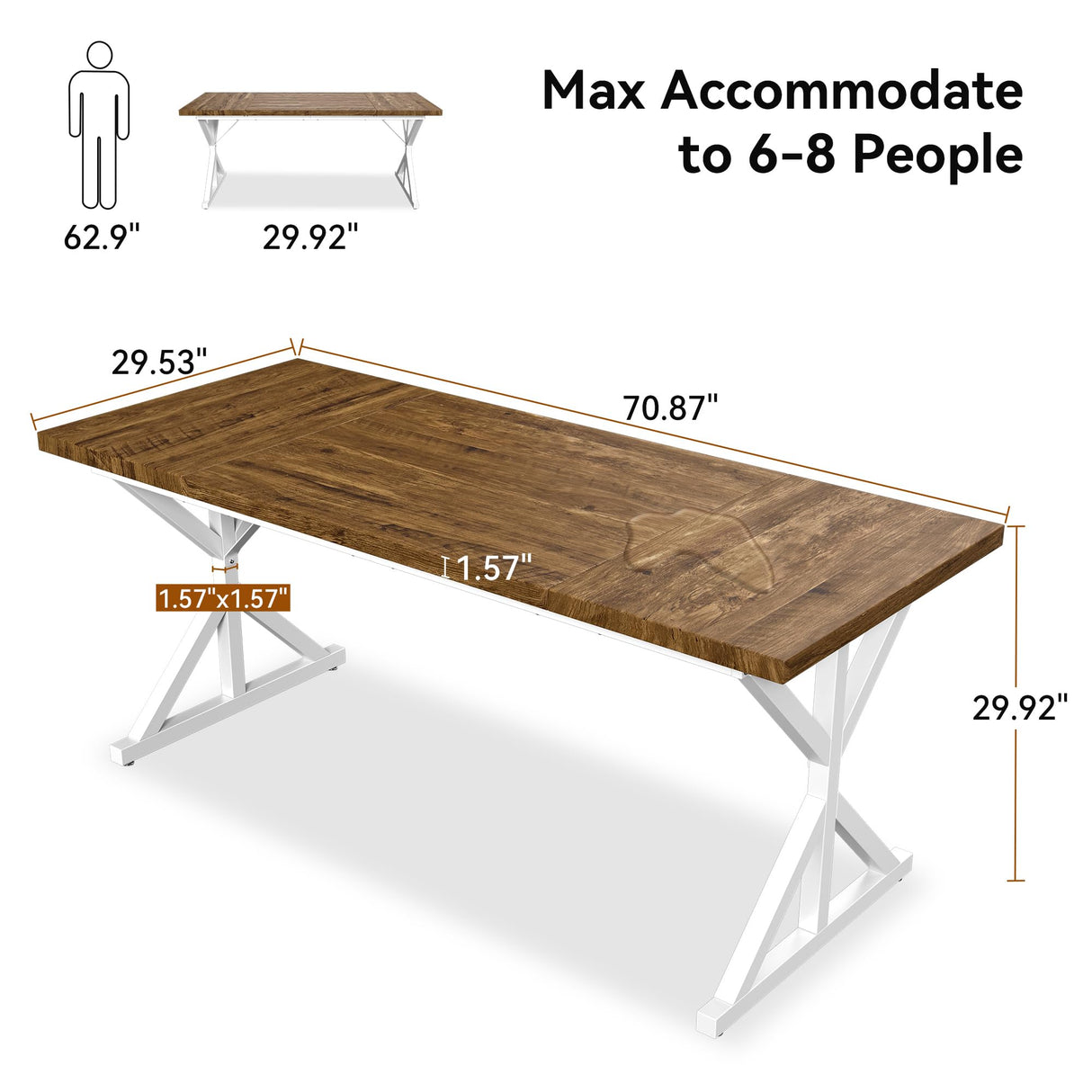 AMICLIBER Farmhouse Dining Table for 6-8 People, 70.8 Inch Rectangular Wood Dining Table, Rustic Kitchen Table with Extra Heavy Duty Metal Legs for Dining Room - Rustic Oak/White AMICLIBER
