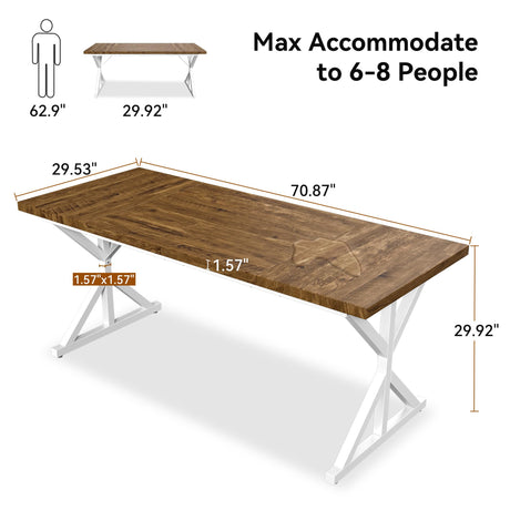 AMICLIBER Farmhouse Dining Table for 6-8 People, 70.8 Inch Rectangular Wood Dining Table, Rustic Kitchen Table with Extra Heavy Duty Metal Legs for Dining Room - Rustic Oak/White AMICLIBER