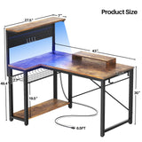 Homieasy Small Gaming Desk with Power Outlets Pegboard LED Light, 43 Inch L Shaped Computer Desk with Monitor Stand Storage Shelves, Reversible Corner Desk with Headset Hooks, Rustic Brown Homieasy