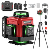 Laser Level 360 Self Leveling with Tripod,WEIDDW 4D Lazer Level,4x360° Cross Line Laser for Construction Project Renovation,Floor Tile, Laser Level Lines Tool with 2x4800mAh Batteries,Durable Case WEIDDW