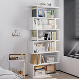 SORCEDAS Bookshelf Geometric Bookcase S Shaped Industrial Bookshelf Storage Display Stand Shelf for Living Room Bedroom and Office Room (White, 6 Tier) SORCEDAS