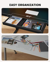 ErGear Standing Desk with Drawer, Glass Top One Piece, 48x24 inch Height Adjustable Desk, Electric Standing Desk with Charging Ports, Sit Stand Up Desk for Home Office(Black Glass Top) ErGear