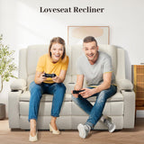Yolsali Loveseat Recliner Sofa, Manual Reclining Loveseat with Removable Armrest, PU Leather Double Recliner for RV with 2-Tier Cushions, USB Charging Ports, Cup Holders - Ivory White, PU Yolsali