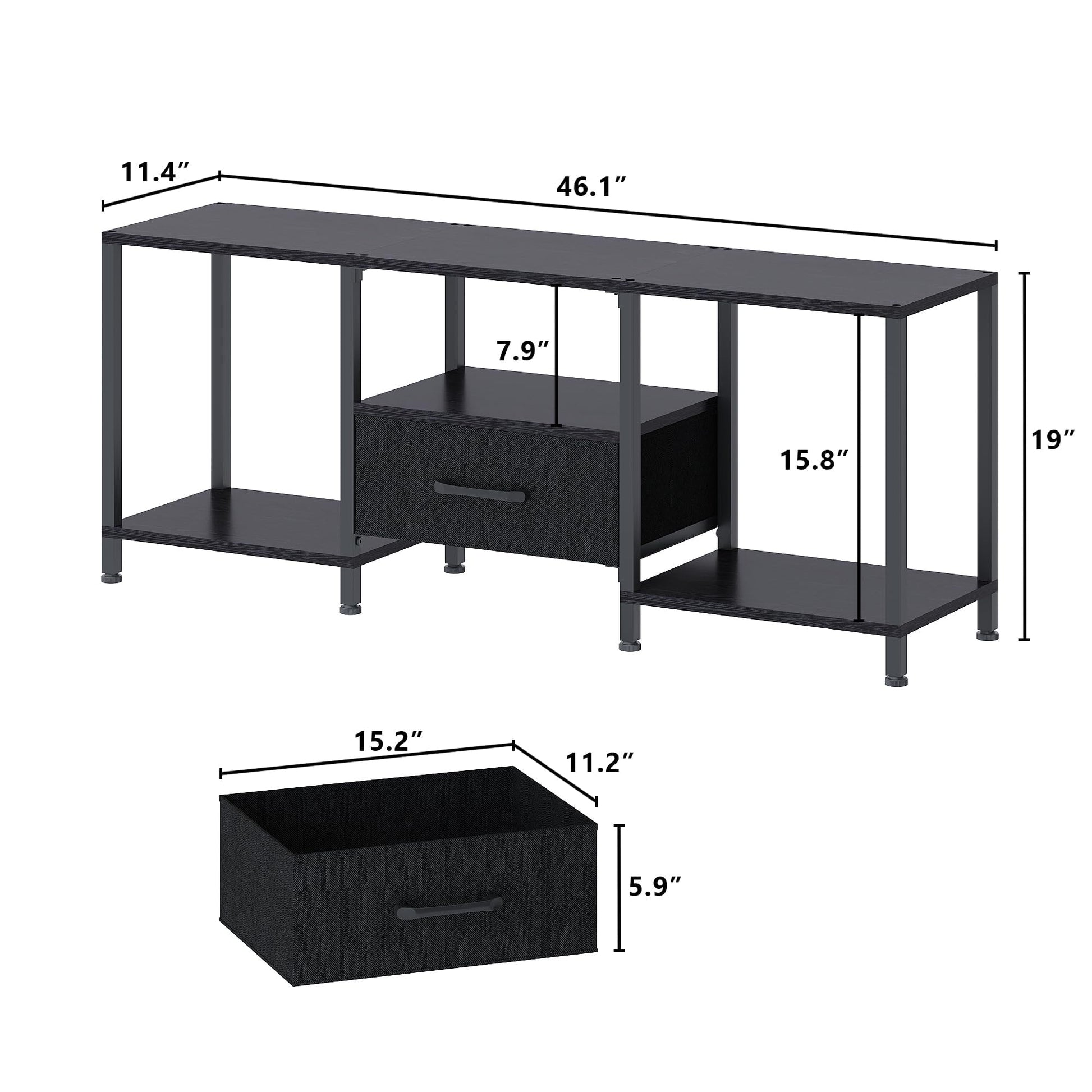 JARHETUN TV Stand with LED Lights, Entertainment Center with Open Shelves and Fabric Drawer, Media Console for 55 Inch TV, Television Stands for Living Room, Bedroom, Black - WoodArtSupply