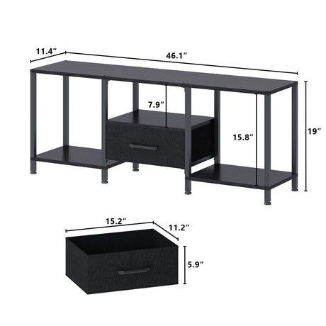 JARHETUN TV Stand with LED Lights, Entertainment Center with Open Shelves and Fabric Drawer, Media Console for 55 Inch TV, Television Stands for Living Room, Bedroom, Black JARHETUN