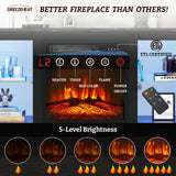 BREEZEHEAT 58 inch TV Stand with 18" Fireplace Inserts-Led Entertainment Center for TVs Up to 65"-TV Console for Living Room with Glass Shelves, LED Lights and Power Outlets (Black) BREEZEHEAT