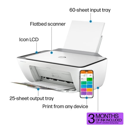 HP DeskJet 2855e Wireless All-in-One Color Inkjet Printer, Scanner, Copier, Best-for-home, 3 months of Instant Ink included (588S5A) HP