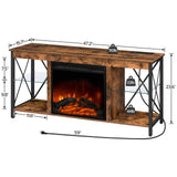 HOOBRO Fireplace TV Stand with Led Lights and Power Outlets, Wooden Media Entertainment Center Console Table with Glass Shelves, Fireplace TV Console for TVs up to 55", Rustic Brown BF120UDDS01 HOOBRO