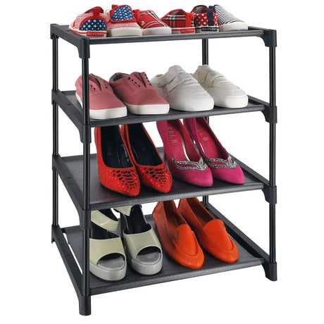 HITHIM 4 Tiers Small Shoe Rack,Narrow Stackable Shoe Shelf Organizer,Sturdy Shoe Stand, Non-Woven Fabric Metal Shoe Racks for Entryway, Doorway and Bedroom Closet HITHIM