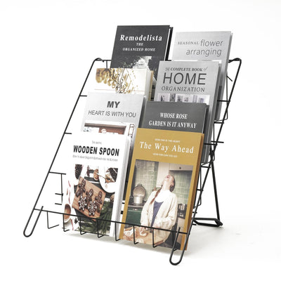 NEESEEYEE Wire Magazine Rack with 4 Open Tiers Book Signing Rack Tabletop Display Stand Holds Both Magazines and Brochures Display Rack Wire - Black