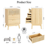 Aobafuir 3 Drawer Dresser for Bedroom, Fluted Nightstand Modern Closet Dressers Chest of Drawers, Wood Oak 3 Drawer Storage Chest for Bedroom, Hallway, Living Room Aobafuir