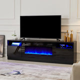 AMERLIFE Fireplace TV Stand with 36" Electric Fireplace, LED Light Entertainment Center, Modern Wood Texture Entertainment Stand with Highlight Storage Cabinet for TVs Up to 80", 70 inches, Black AMERLIFE