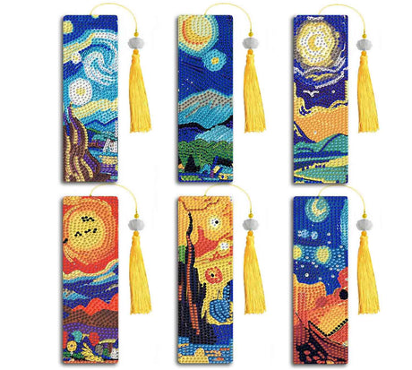 Tiwabb 6 Pack Diamond Art Bookmarks,Starry Sky Moon Diamond Painting Bookmarks for Book Lovers 5D DIY Bookmark Crafts Diamond Art Kits for Adults Beginner Tiwabb