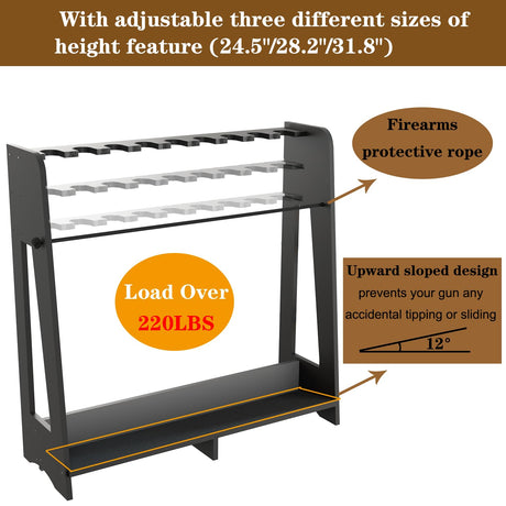 Prometis Gun Storage Racks Indoor - Freestanding Floor Wooden Rifle Standing Rack, Vertical Shotgun Storage Solutions and Gun Room Display Stand, 9 Slots Adjustable Height for up to 9 Long Guns Prometis